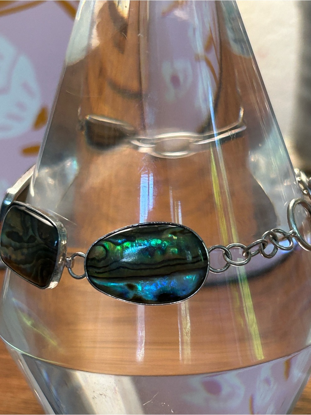 Vintage Lucas Lameth Sterling Silver and abalone link bracelet - Picture 2 of 8